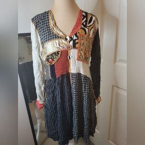 Vintage Faith - Multicolored & Textured Boho Dress, Size S